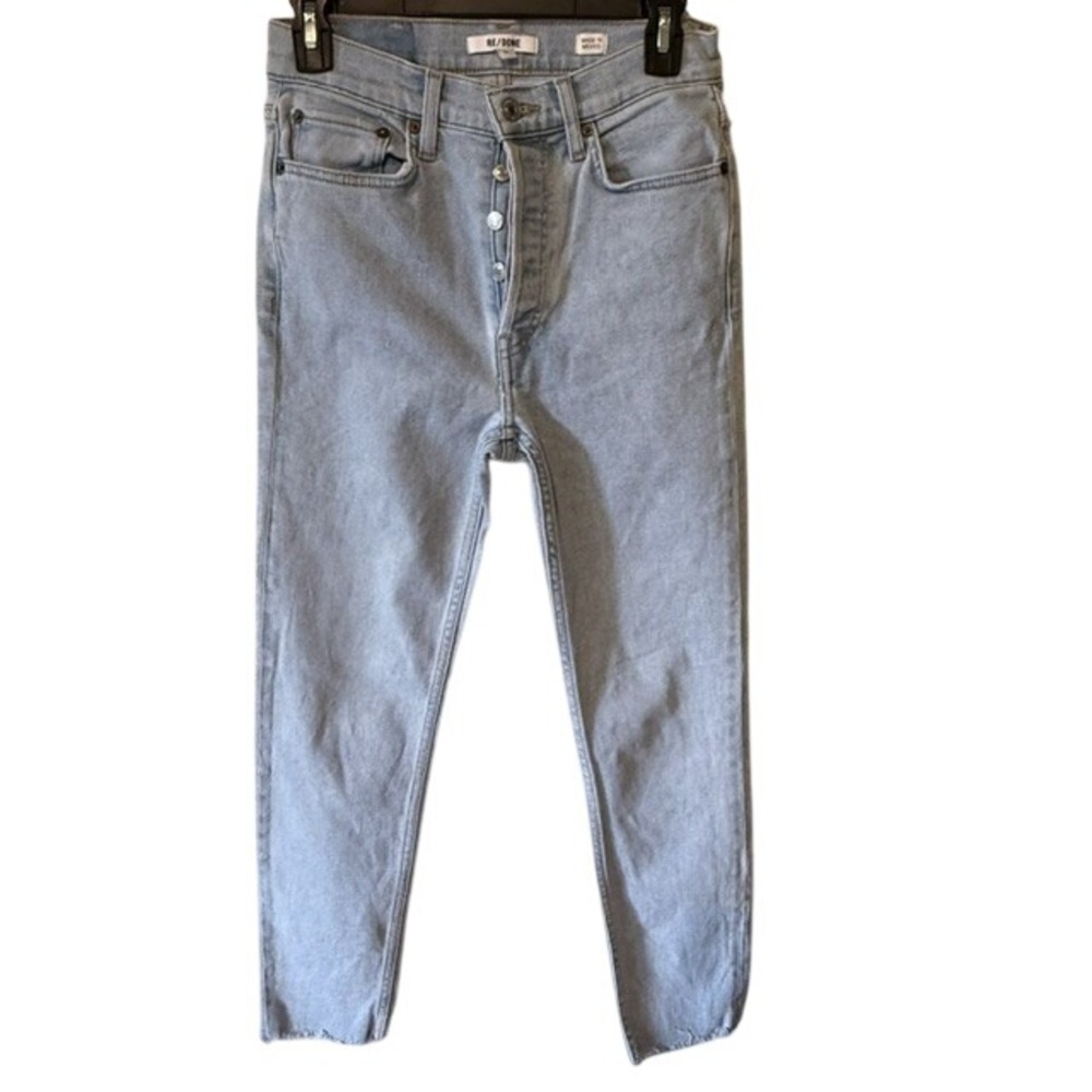 RE/DONE High Rise Ankle Crop Jeans Light Wash Button Fly Blue Denim Size 27 - Picture 2 of 7
